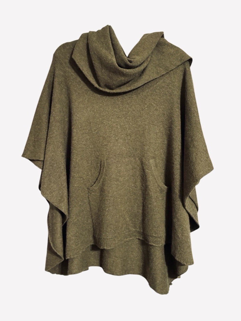 360 Cashmere Dark Green Cowl Neck Poncho 100% Cashmere One Size